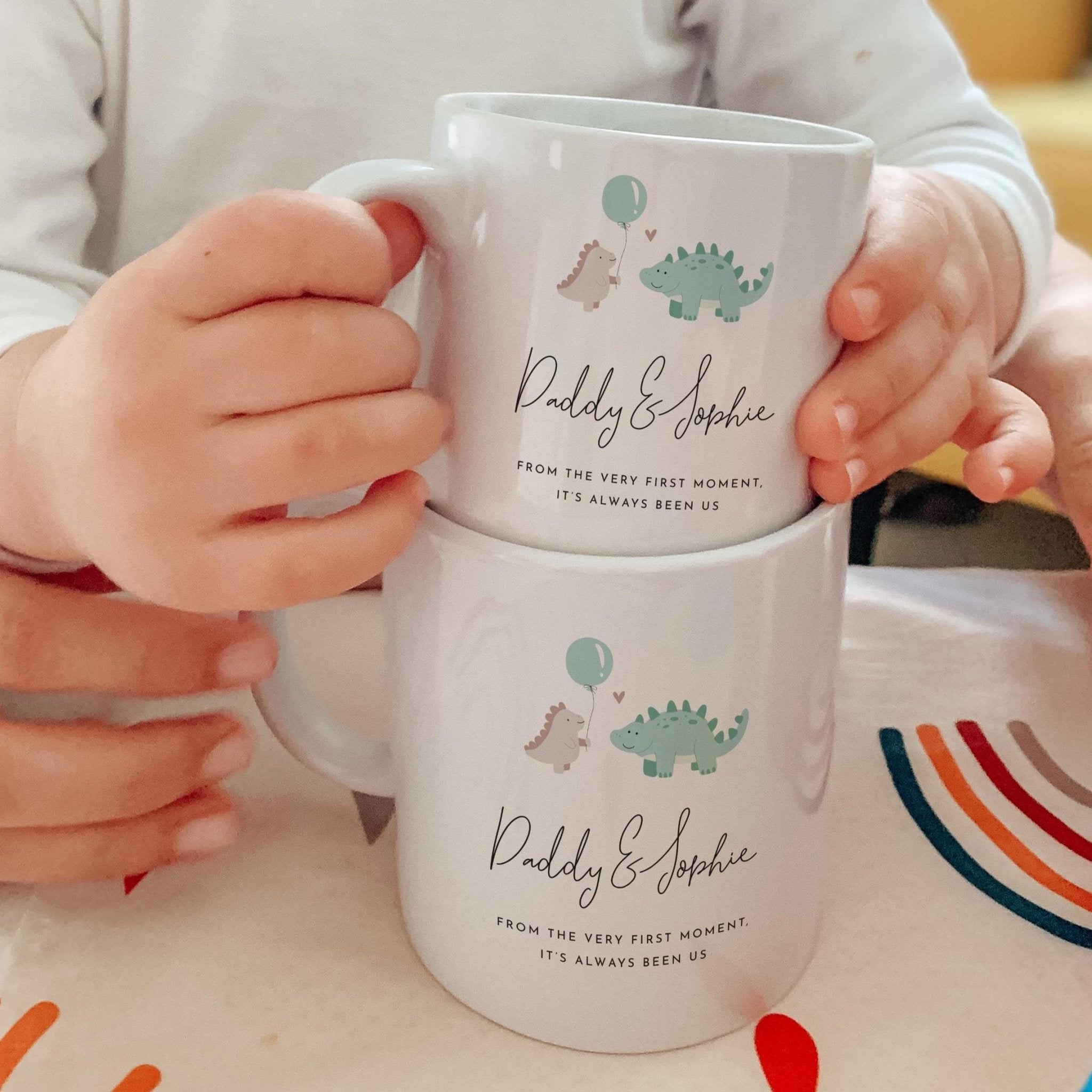 Personalised Daddy and Child Matching Mug Set Dinosaur Gift from Son or Daughter Father’s Day Christmas Dad's Birthday Keepsake Coffee Cup