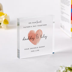 Personalised Daddy and Me First Father's Day Gift Clear Acrylic Plaque Keepsake with Heart Dad and Baby Girl Name Block Our 1st Fathers Day