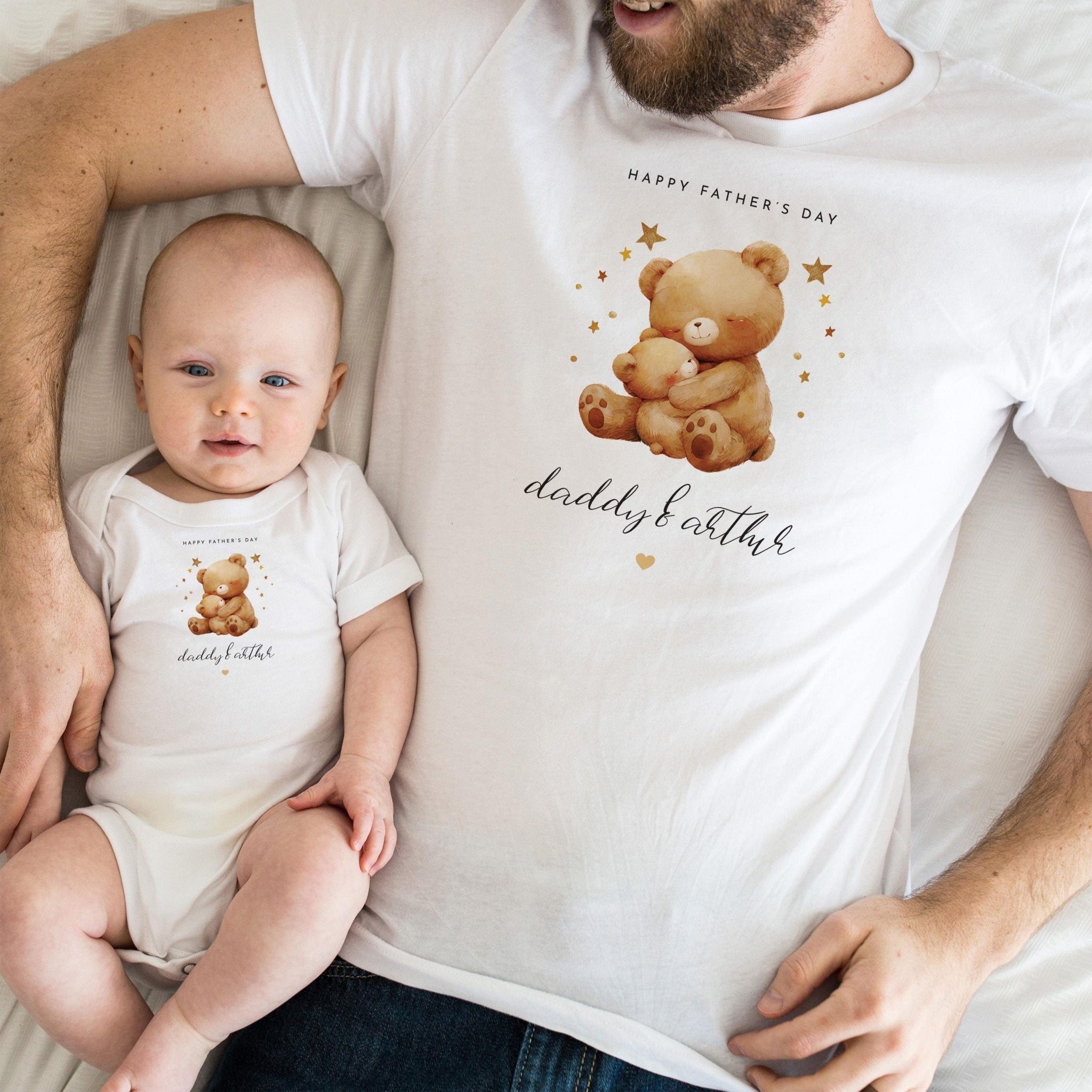 Personalised Daddy & Child Matching T-Shirts Father's Day Gift Cute Teddy Bear Design New Dad and Son or Daughter Outfit Keepsake Dada Bear