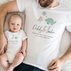 Personalised Daddy & Child Matching T-Shirts with Names From the Very First Moment Cute Dinosaur Design Father's Day Dad's Birthday Gift