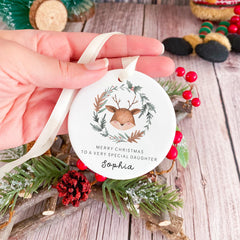 Personalised Daughter Christmas Ornament Gift for Daughter Xmas Ceramic Reindeer Tree Decoration Keepsake