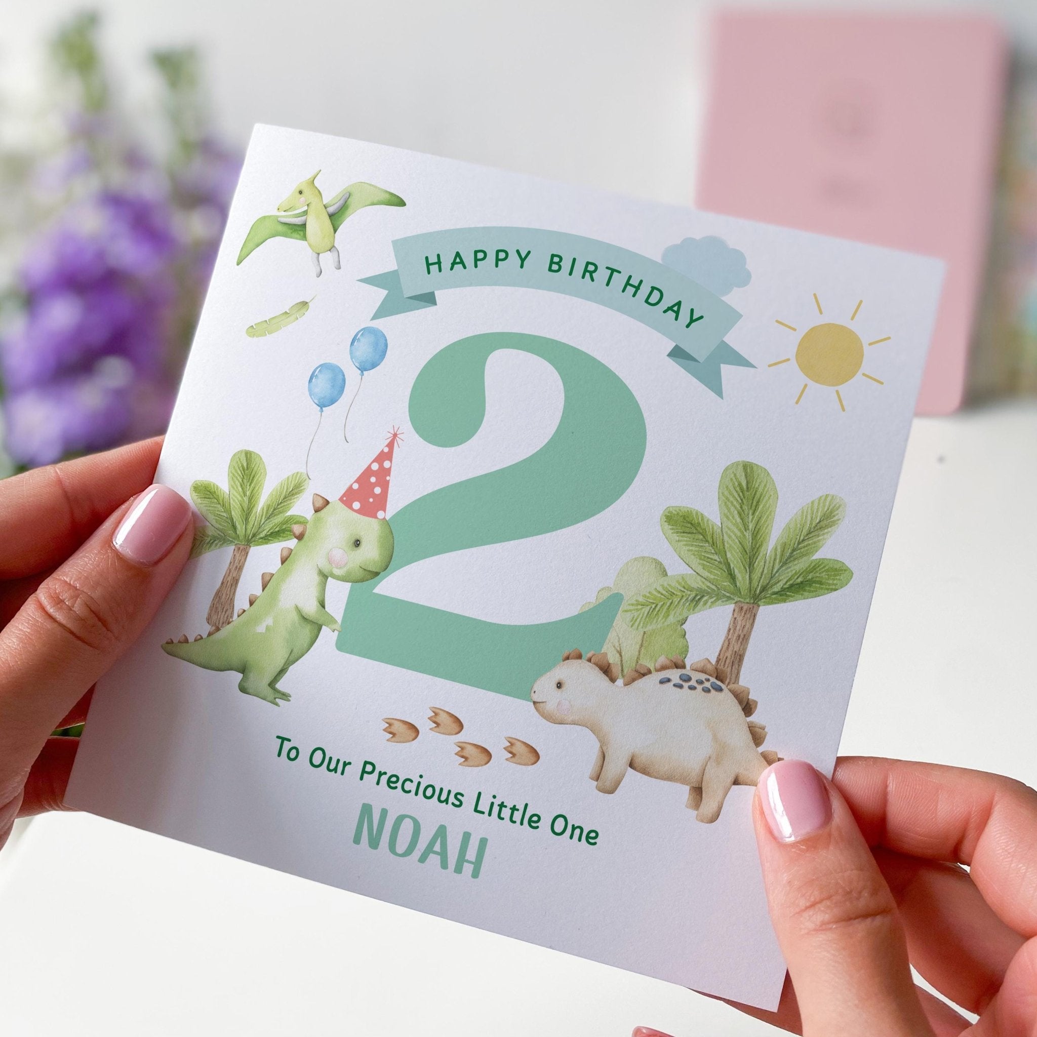 Personalised Dinosaur 2nd Birthday Card for Boys Age Card for Son Grandson Nephew Cute Prehistoric Themed Kids Birthday Keepsake I am Two
