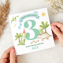 Personalised Dinosaur 4th Birthday Card for Boys Age Card for Son Grandson Nephew Cute Prehistoric Themed Kids Birthday Keepsake I am Four