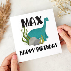 Personalised Dinosaur Birthday Card for Boy Cute Green Dino Design Custom Name Card for Son Brother Nephew Grandson 2nd 3rd 4th 5th 6th 7th