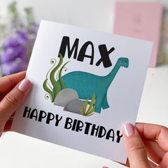 Personalised Dinosaur Birthday Card for Boy Cute Green Dino Design Custom Name Card for Son Brother Nephew Grandson 2nd 3rd 4th 5th 6th 7th