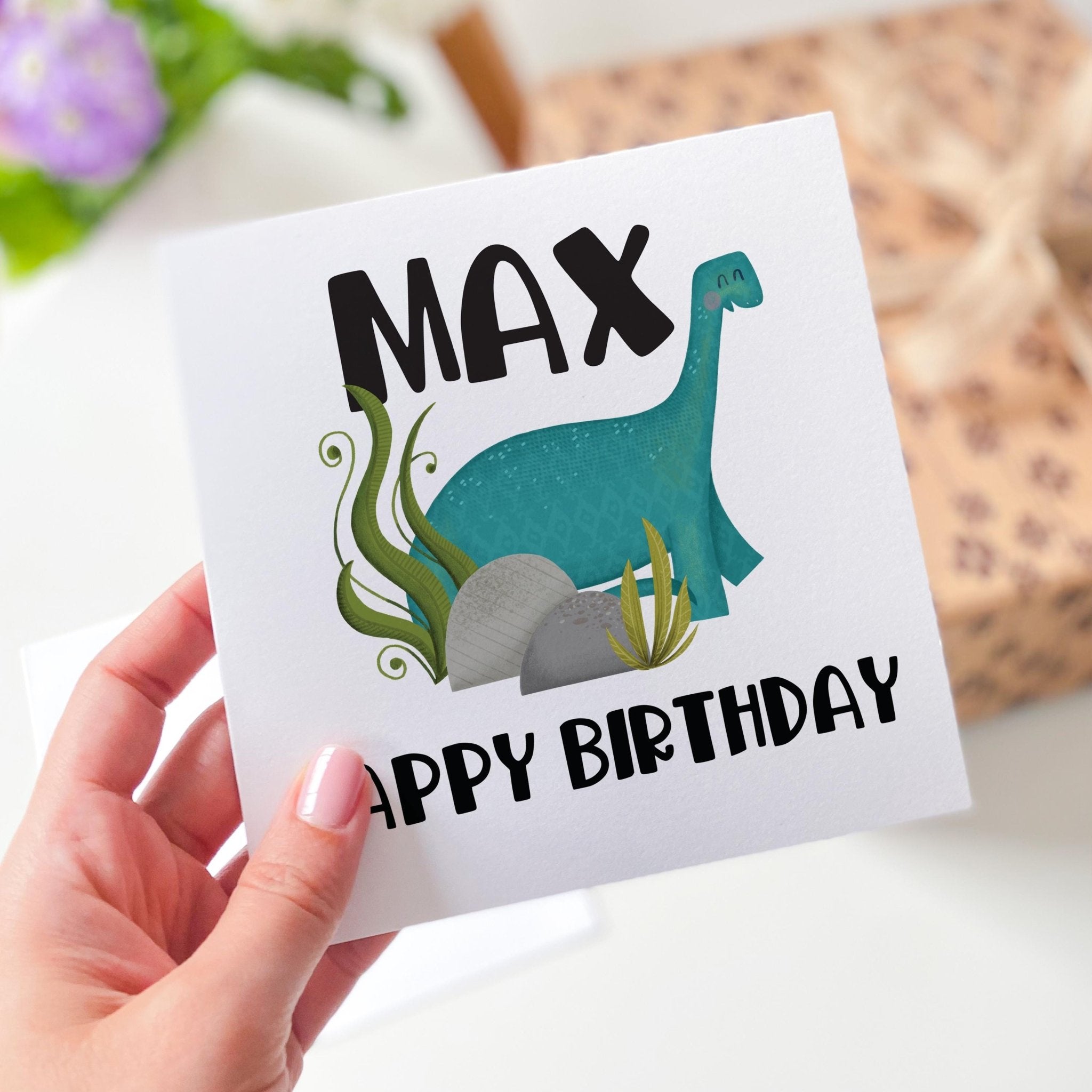 Personalised Dinosaur Birthday Card for Boy Cute Green Dino Design Custom Name Card for Son Brother Nephew Grandson 2nd 3rd 4th 5th 6th 7th