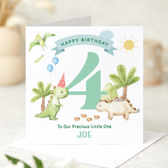 Personalised Dinosaur Birthday Card for Boys Age Card for Son Grandson Nephew Cute Prehistoric Themed Kids Birthday Keepsake 1st 2nd 3rd 4th