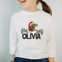 Personalised Dinosaur Christmas Jumper T - Rex With Santa Hat Gift For Kids Him Boy Girl Baby Toddler Outfit Jumper Day