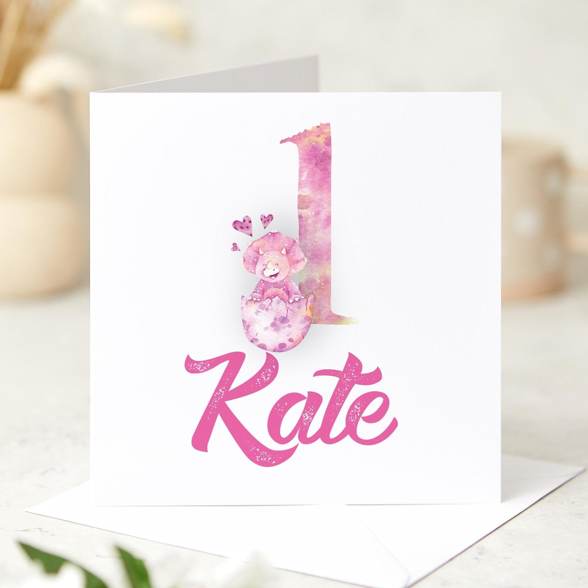 Personalised Dinosaur Design First Birthday Card for Son Daughter Grandchild 1st Birthday Name Card for Girl or Boy Cute Dino Lover I am One