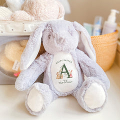 Personalised Easter Bunny Gift with Initial - Teddy Rabbit for Daughter, Granddaughter, Niece