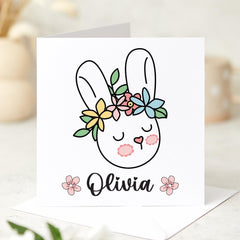 Personalised Easter Card for Girl Custom Name Bunny Card Floral Happy Easter Card Cute Spring Rabbit Card for Daughter Granddaughter Baby