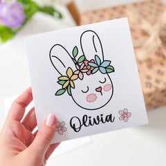 Personalised Easter Card for Girl Custom Name Bunny Card Floral Happy Easter Card Cute Spring Rabbit Card for Daughter Granddaughter Baby