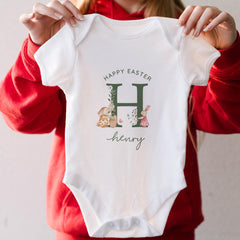 Personalised Easter Initial Outfit for Kids – Bunny Letter Baby Bodysuit or T-shirt