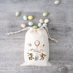 Personalised Easter Sack With Name Easter Bunny Rabbit Gift Egg Hunt Bags Girls Boys Treat Bag 1st Easter Happy Easter