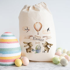 Personalised Easter Sack With Name Easter Bunny Rabbit Gift Egg Hunt Bags Girls Boys Treat Bag 1st Easter Happy Easter