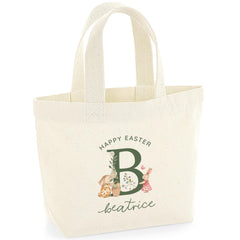 Personalised Easter Tote Bag with Initial - Gift for Son, Daughter, Grandchild, Niece or Nephew – Bunny Egg Hunt Keepsake