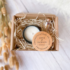 Personalised Engagement Candle with Wooden Engraving Lid and Gift Box, Gift for Engaged Couple