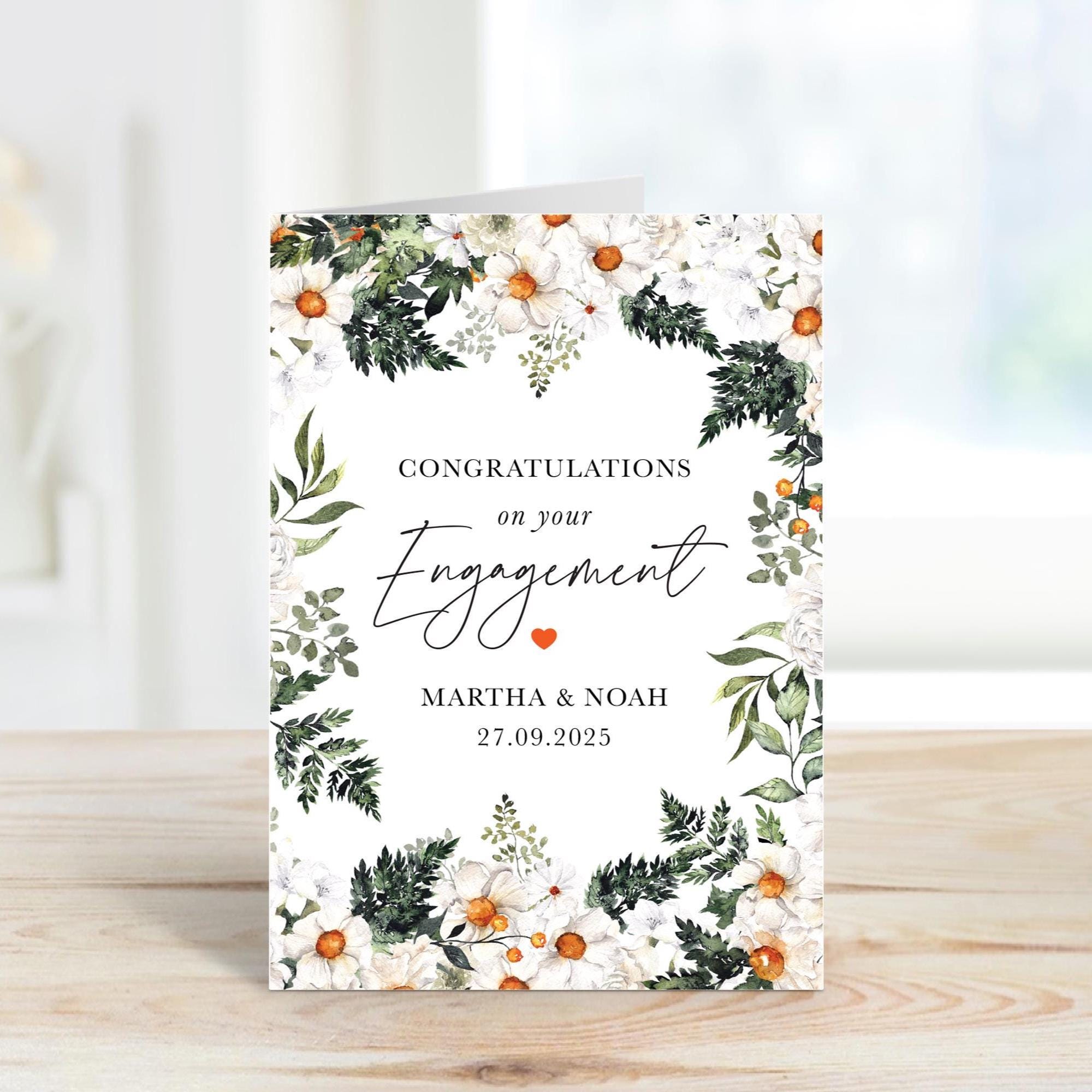 Personalised Engagement Card for Couple Elegant Floral Boho Design Names Date Congratulations Card For Daughter Son Daughter in Law Engaged