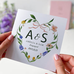 Personalised Engagement Card With Initial Name Date You'Re Engaged Floral Card Newlywed Gift Greeting Cards For Engaged Couple