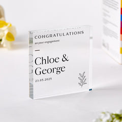 Personalised Engagement Gift with Couple Name Date Acrylic Plaque Keepsake Minimalist Couple Decor We're Engaged Present for Her or Him
