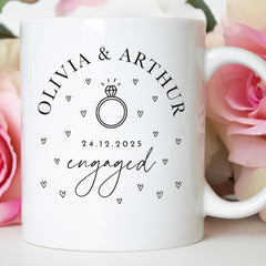 Personalised Engagement Mug with Names and Date Engaged Couple Gift Keepsake Coffee Cup for Fiance or Fiancee Hen Party Bridal Shower Gift