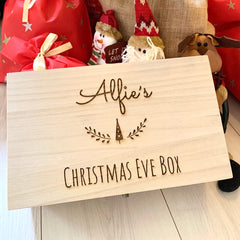 Personalised Engraved Wooden Christmas Eve Box, Rectangular Children'S Xmas Gift Box, Boxes For Kids