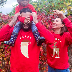 Personalised Family Christmas Sweatshirt with Names Matching Jumpers for Mum, Dad and Kids with Reindeer and Santa Design