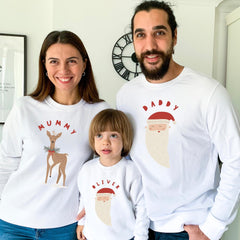 Personalised Family Christmas Sweatshirt with Names Matching Jumpers for Mum, Dad and Kids with Reindeer and Santa Design