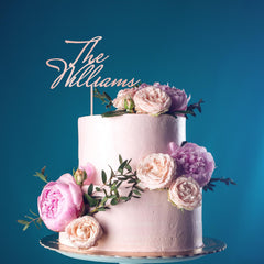 Personalised Family Name Wedding Cake Topper, Custom Surname, Wooden Gold Silver Rose Gold Black Anniversary Decor