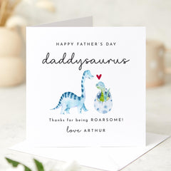 Personalised Father’s Day Card for Dad Daddysaurus Fun Dinosaur Design Custom Name Keepsake Card from Baby Son or Daughter Roarsome Daddy