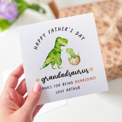 Personalised Father’s Day Card for Grandad Grandadsaurus Fun Dinosaur Name Roarsome Keepsake Card from Grandchild to Grandpa and Baby Dino