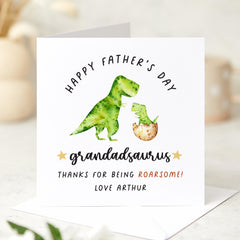 Personalised Father’s Day Card for Grandad Grandadsaurus Fun Dinosaur Name Roarsome Keepsake Card from Grandchild to Grandpa and Baby Dino