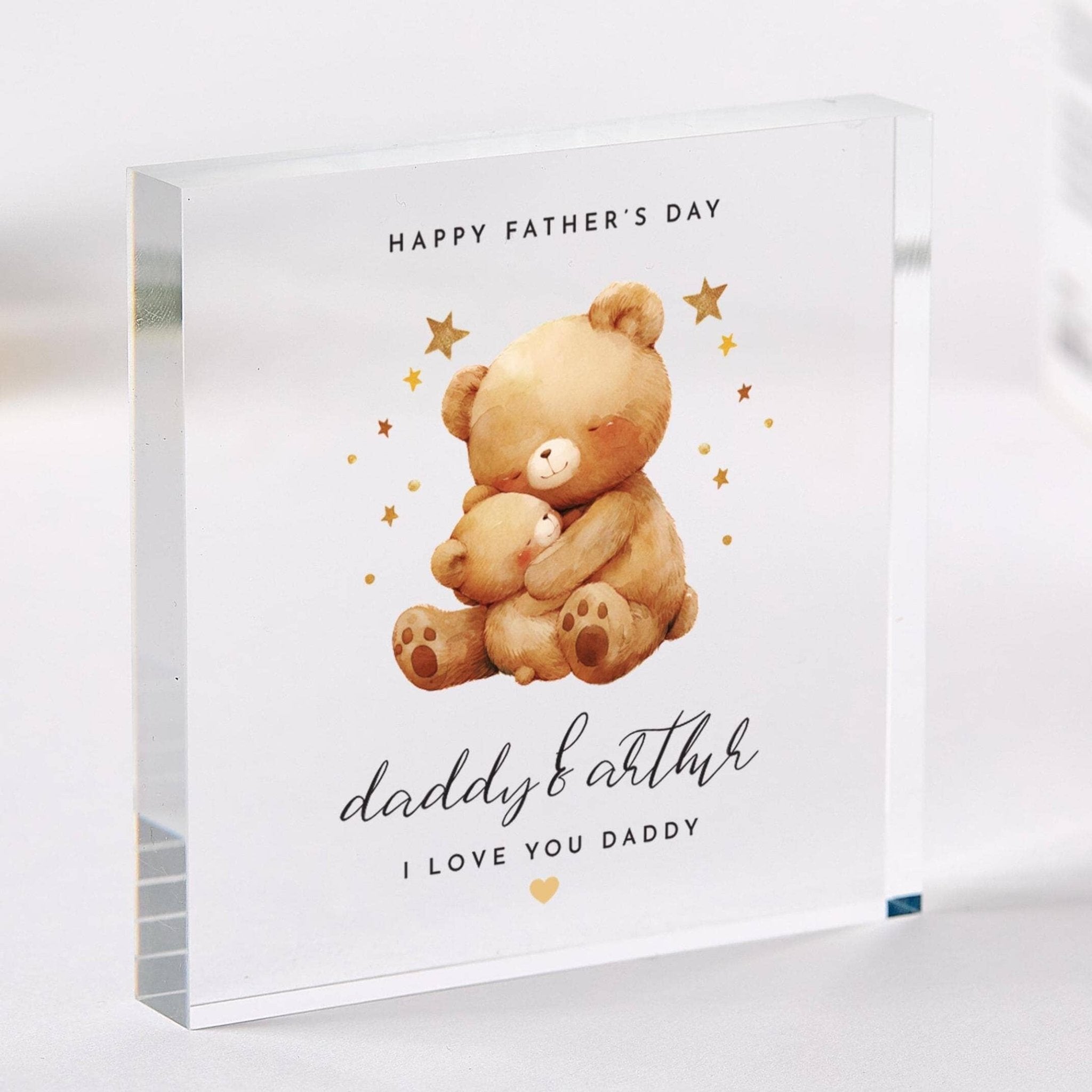Personalised Father's Day Gift with Child Name Daddy Acrylic Plaque Cute Teddy Bear Keepsake Special Daddy and Baby Present Dada Bear