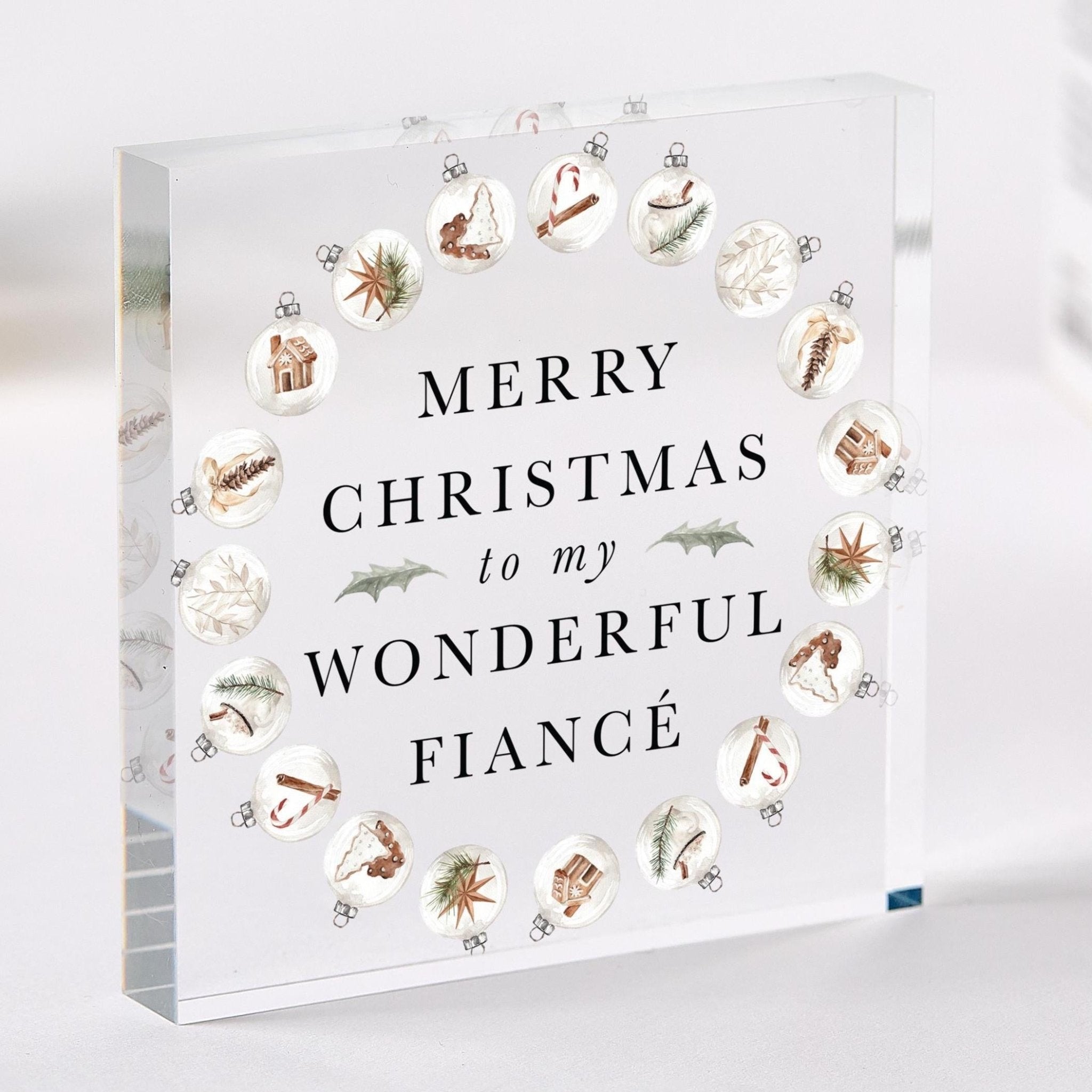 Personalised Fiancé Merry Christmas Acrylic Plaque – Xmas Gift for Fiancée Keepsake Decoration for Him Her