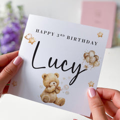 Personalised Fifth Birthday Card for Boy Girl Son Daughter Nephew Niece Godson 5th Birthday Cute Teddy Bear Design Keepsake for Toddler