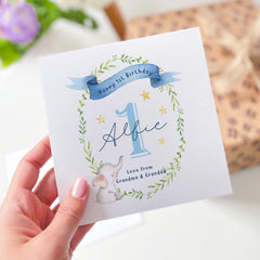 Personalised First Birthday Card for Baby Boy Girl Custom Name 1st Birthday Card Cute Elephant I am One Nephew Niece Grandson Granddaughter