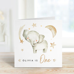 Personalised First Birthday Card With Name Babys 1St Birthday Gift Card Name's Is One 1St Birthday Card For Boy Girl Cute Elephant Design