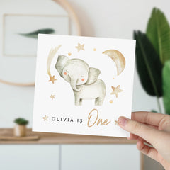 Personalised First Birthday Card With Name Babys 1St Birthday Gift Card Name's Is One 1St Birthday Card For Boy Girl Cute Elephant Design