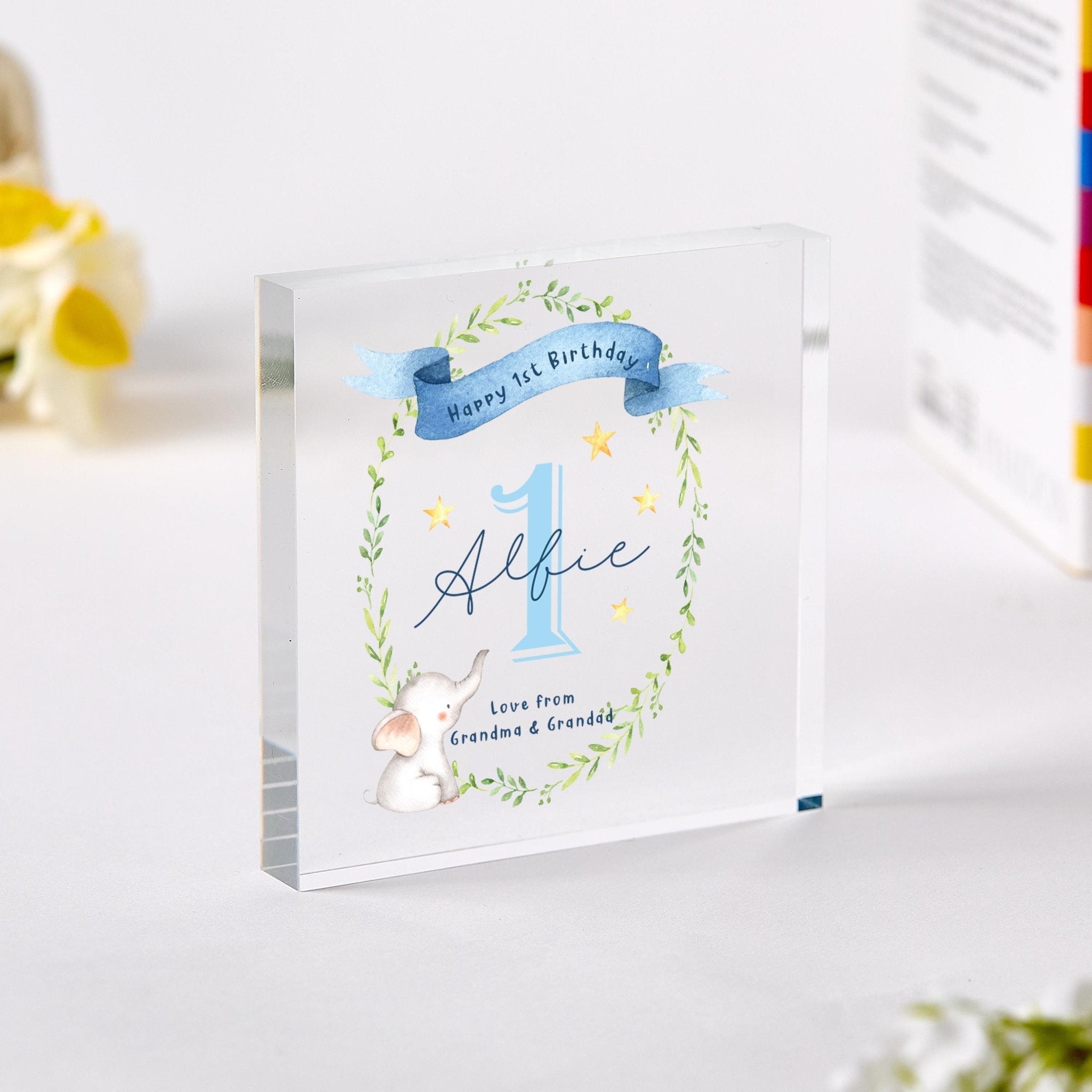 Personalised First Birthday Gift for Girl or Boy BLUE or PINK Acrylic — free download
