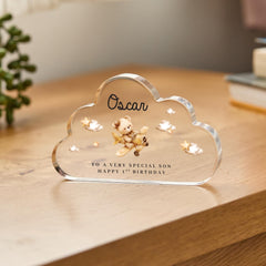 Personalised First Birthday Gift for Nephew Grandson Son Acrylic Plaque Teddy Bear Keepsake for Baby Boy Name Nursery Decoration for