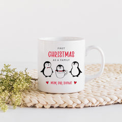 Personalised First Christmas as a family mug Gift for new mum dad her Our 1st Xmas family of three Cute penguins Mummy daddy babby keepsake