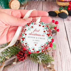 Personalised First Christmas as Auntie & Uncle Tree Decoration Ornament Gift from Nephew or Niece 1st Xmas Keepsake