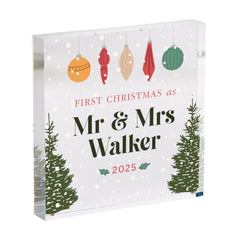 Personalised First Christmas as Mr and Mrs Acrylic Plaque Keepsake Gift for Newlyweds Wife Fiancée Fiance 1st Our Xmas Married