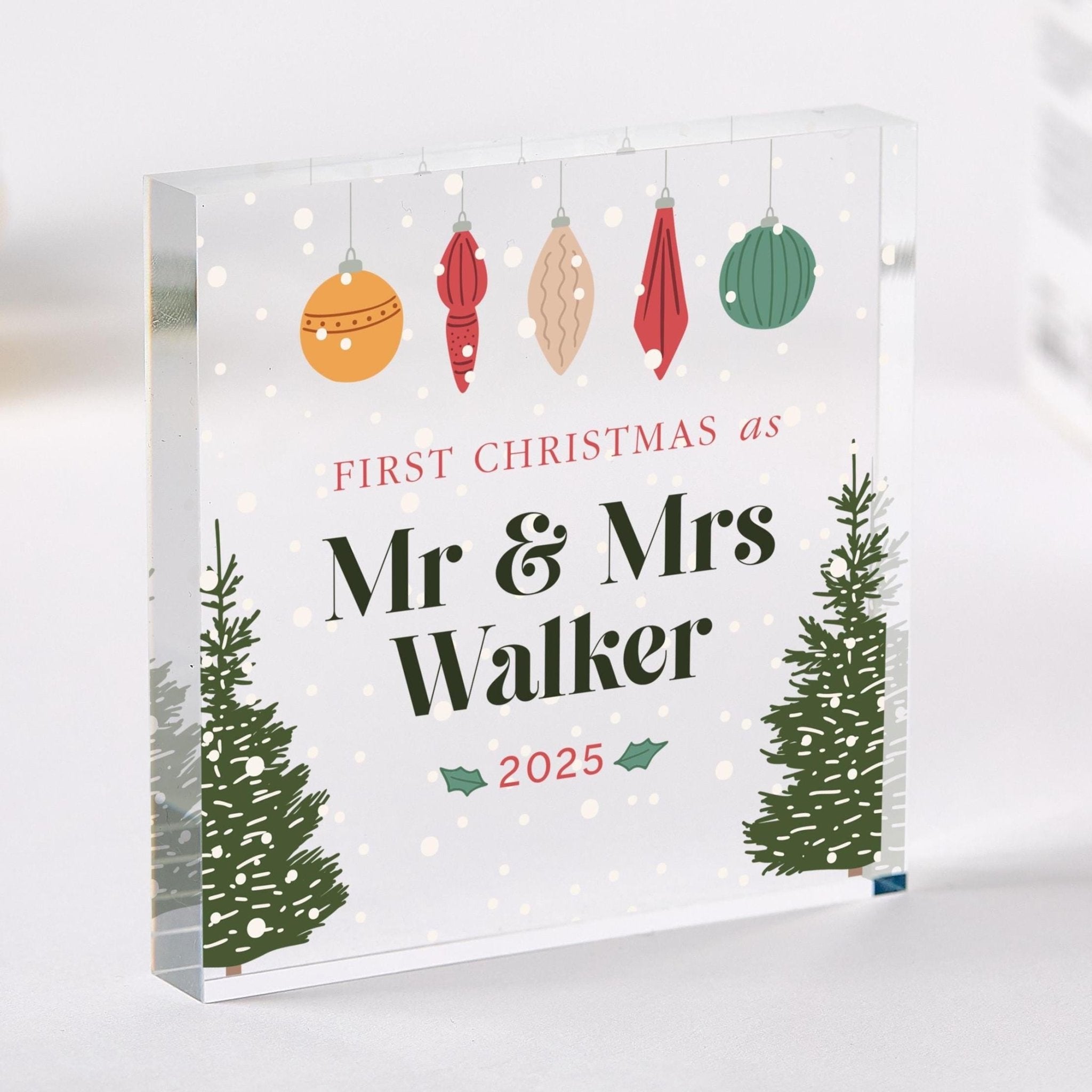 Personalised First Christmas as Mr and Mrs Acrylic Plaque Keepsake Gift for Newlyweds Wife Fiancée Fiance 1st Our Xmas Married