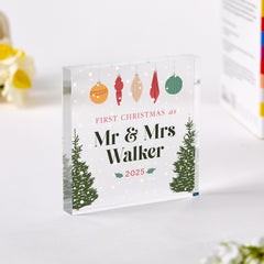 Personalised First Christmas as Mr and Mrs Acrylic Plaque Keepsake Gift for Newlyweds Wife Fiancée Fiance 1st Our Xmas Married