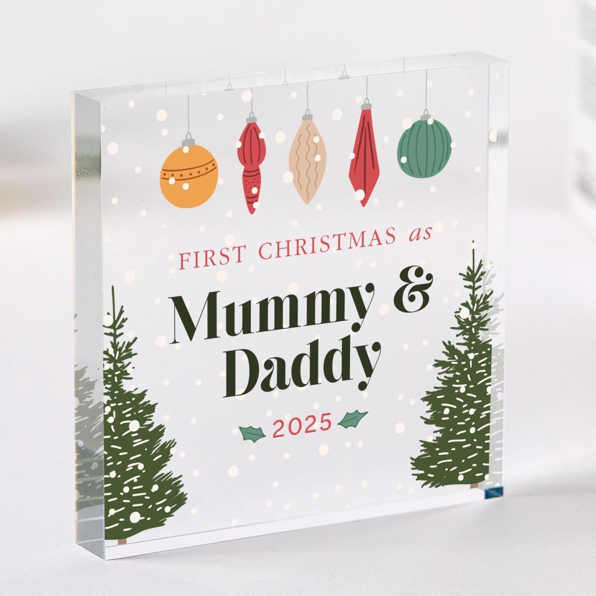 Personalised First Christmas as Mummy Daddy Gift Acrylic Plaque for New Parents Mum Dad Keepsake