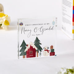 Personalised First Christmas as My Nanny & Grandad Acrylic Plaque – Custom Xmas Keepsake Gift for Grandparents