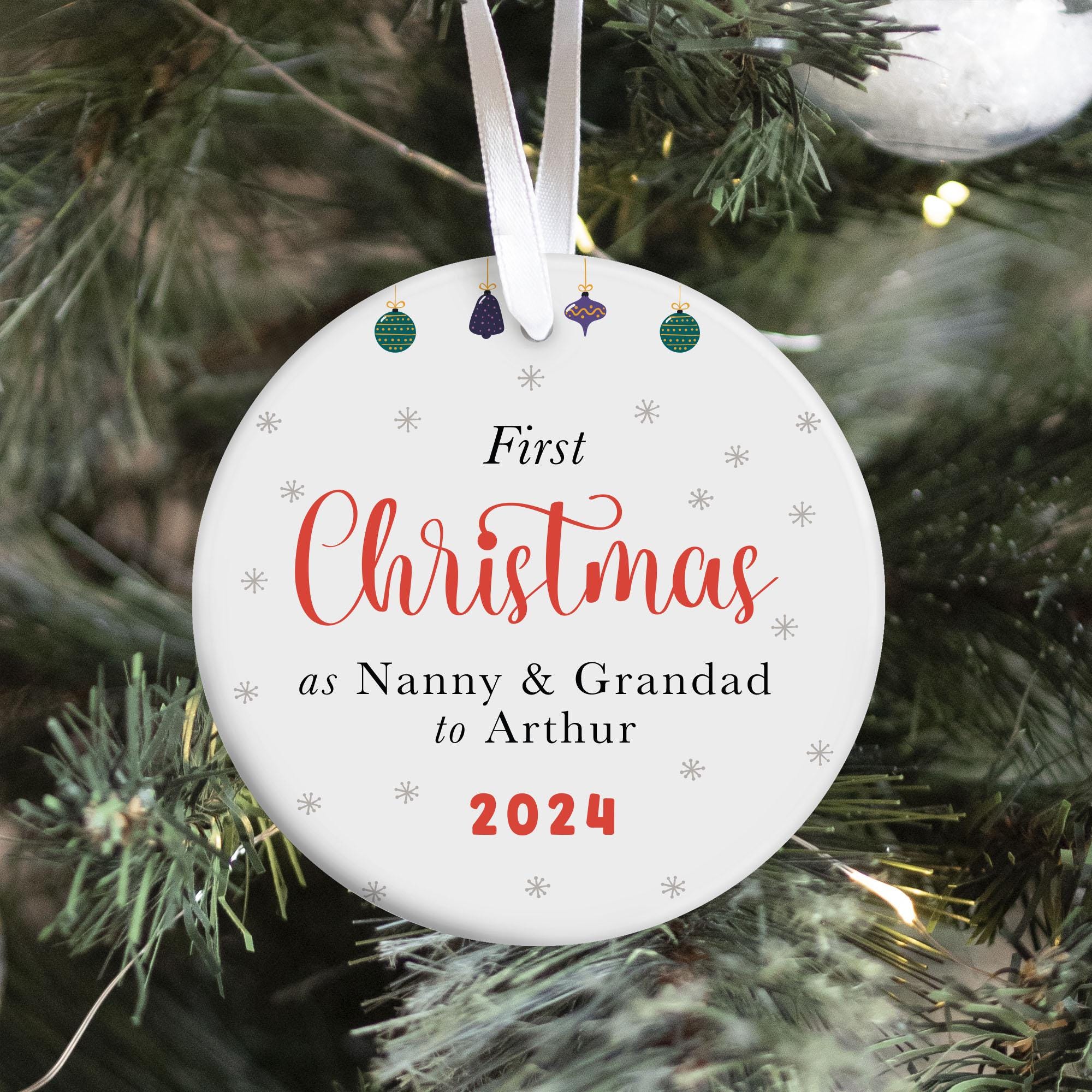 Personalised First Christmas as Nanny and Grandad Ceramic Ornament Name Keepsake Special gift