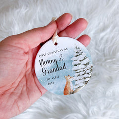 Personalised First Christmas as Nanny & Grandad Ornament Tree Decoration Woodland Fox Design Gift from Grandchild