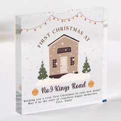 Personalised First Christmas at New Home Gift Acrylic Plaque Housewarming Keepsake for Couple Family Friends or Newlyweds